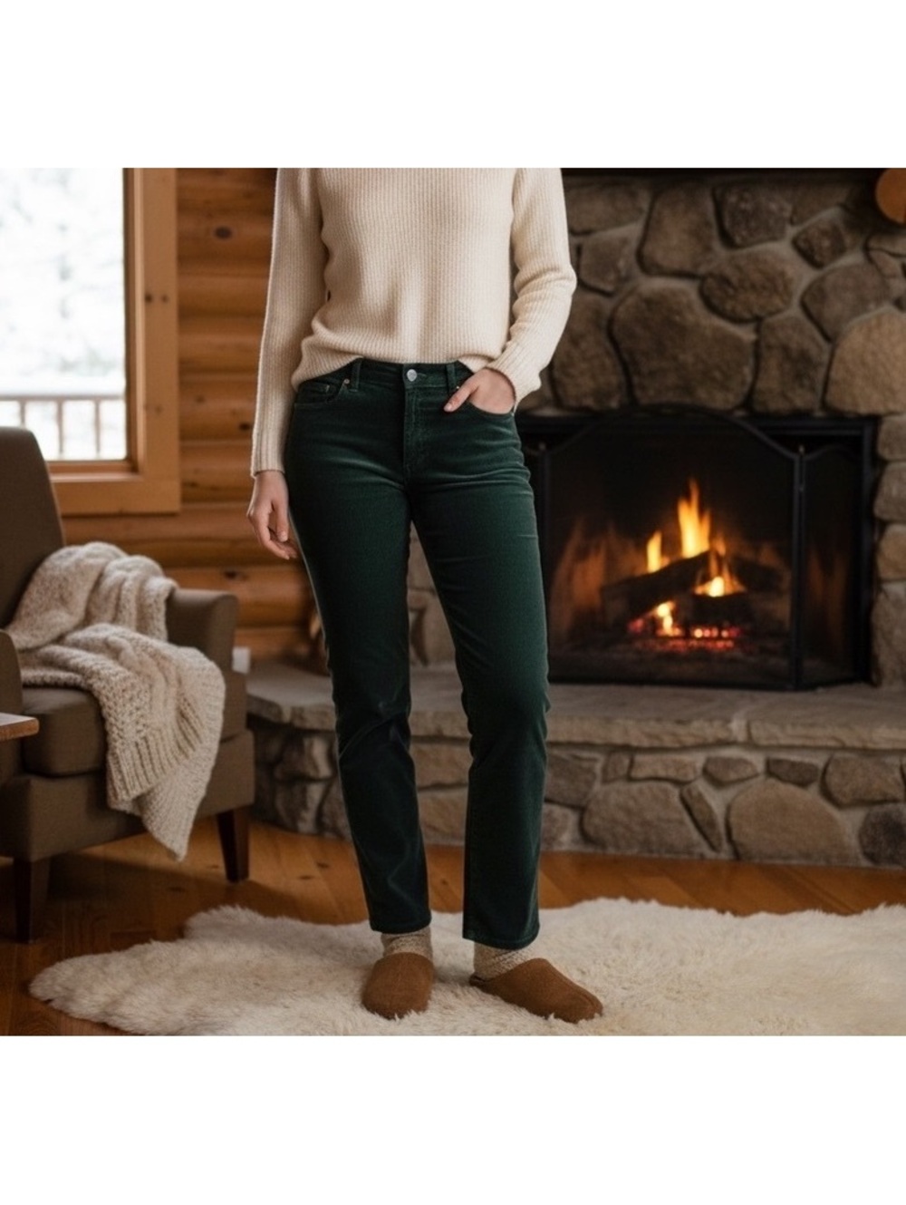 Lauren Jeans Co Ralph Lauren Corduroy Pants Women 14 Dark Green Straight Leg Y2K